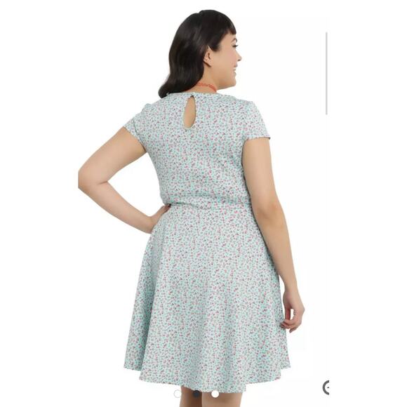 Hot Topic Teal &‎ Pink Floral Fit & Flare Skater Dress Size Large - Picture 2 of 10